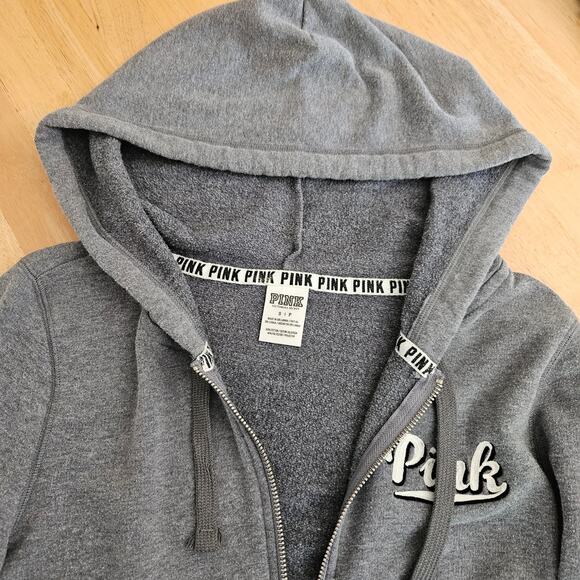 PINK by Victoria's Secret College Jacket Hoodie Gray sz S - Picture 5 of 8